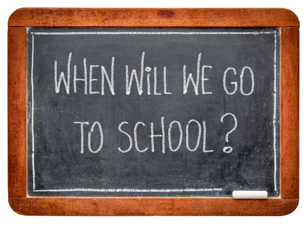 School White Chalk Hadwriting Vintage Slate Blackboard Schools Reopening Coronavirus — Stock Photo, Image