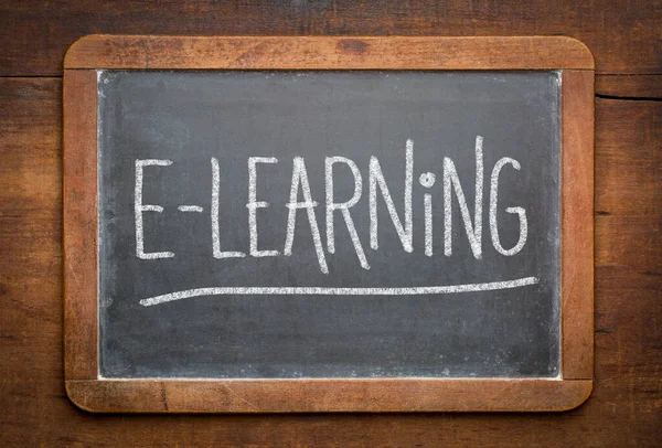 Concepto Educación Línea Learning Palabra Tiza Blanca Escritura Una Pizarra — Foto de Stock