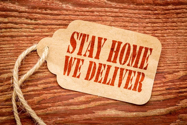 Stay Home Deliver Price Tag Sign Home Delivery Service Coronavirus — Stock Photo, Image