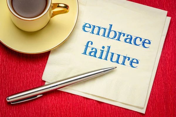 Embrace Failure Inspirational Reminder Handwriting Napkin Cup Coffee Business Personal — Stock Photo, Image