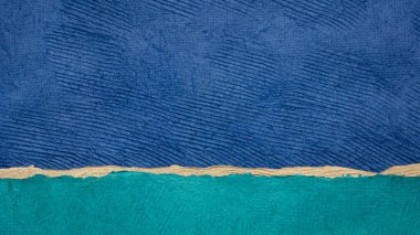 blue sky , beach and ocean  - colorful landscape abstract created with sheets of handmade textured bark paper clipart