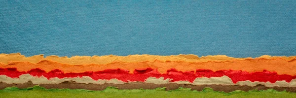 Kolorowy Abstrakcyjny Krajobraz Kolekcja Ręcznie Robionych Papierów Szmatławych Długi Baner — Zdjęcie stockowe