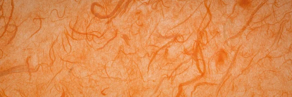 Achtergrond Van Amber Oranje Verlicht Handgemaakt Moerbei Papier Panoramische Webbanner — Stockfoto