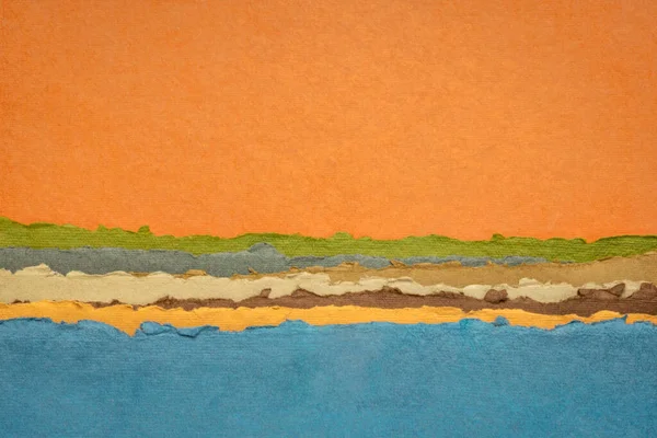 Абстрактный Пейзаж Голубого Озера Коллекция Цветных Индийских Бумаги Ручной Работы — стоковое фото