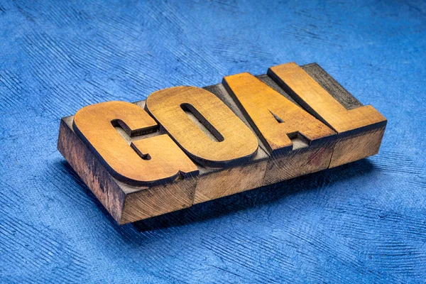 Goal Word Vintage Letterpress Wood Type Blue Textured Paper Business — Stock Photo, Image