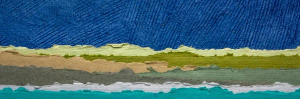 Ciemnoniebieskie Niebo Toczenie Kolorowy Krajobraz Abstrakcyjny Stworzony Arkuszy Ręcznie Robionego — Zdjęcie stockowe
