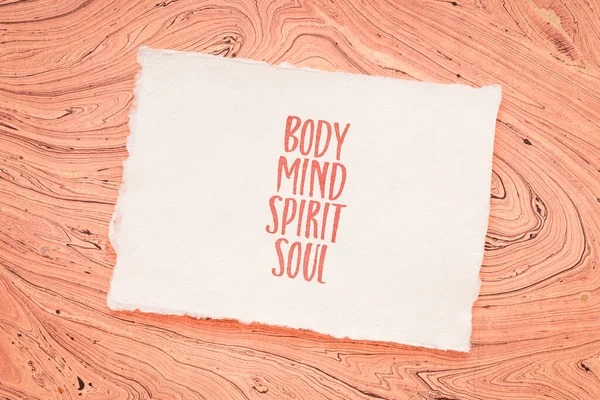 Ciało Umysł Dusza Duch Koncepcja Rozwoju Osobistego Pismo Ręczne Papierze — Zdjęcie stockowe
