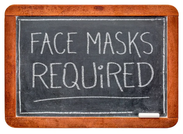 Face Masks Required White Chalk Handwriting Slate Blackboard Business Sign — Stock Photo, Image