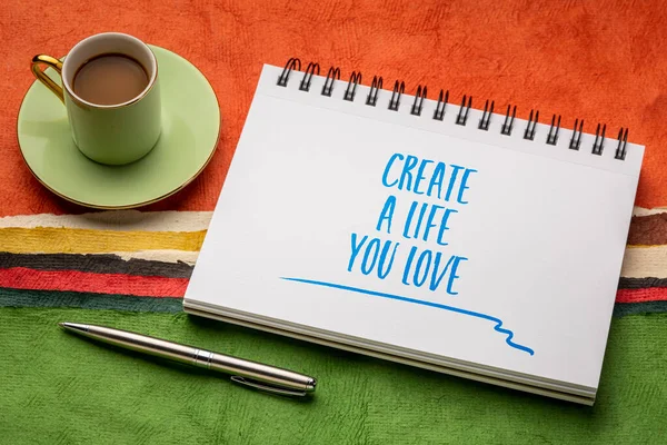 Crea Una Vida Que Guste Consejos Inspiradores Recordatorios Caligrafía Cuaderno —  Fotos de Stock