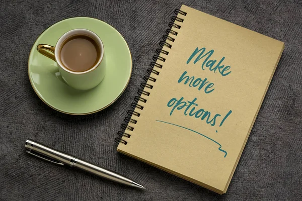 Fare Più Opzioni Calligrafia Motivazionale Taccuino Con Una Tazza Caffè — Foto Stock