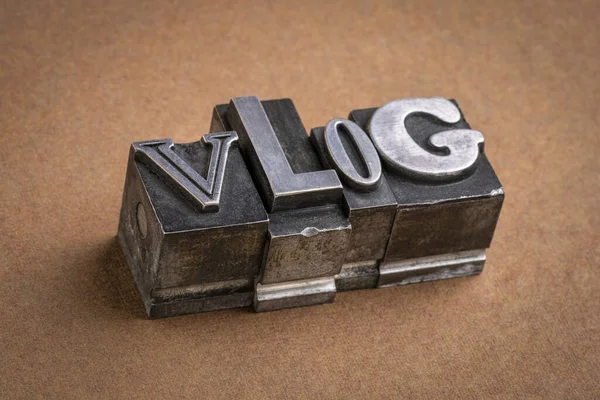 Vlog Woord Abstract Gruizige Vintage Letterpress Metal Types Mixed Fonts — Stockfoto