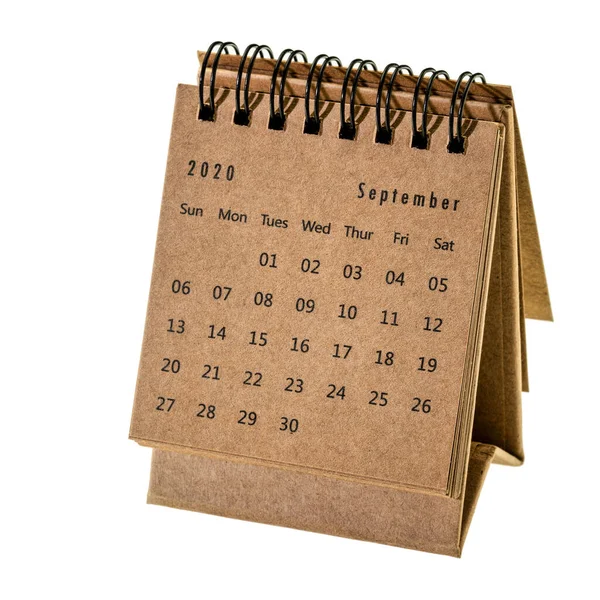 September 2020 Kleine Spiraalvormige Desktop Kalender Geïsoleerd Onm Wit — Stockfoto