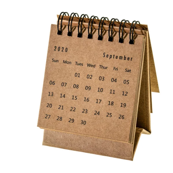 September 2020 Liten Kalender Med Skrivebord Spiral Isolert Onm Hvit – stockfoto