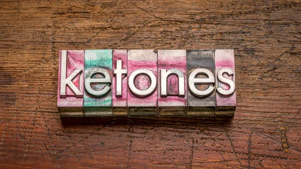 Ketones Word Abstract Gritty Vintage Letterpress Metal Type Stained Printing — Stock Photo, Image
