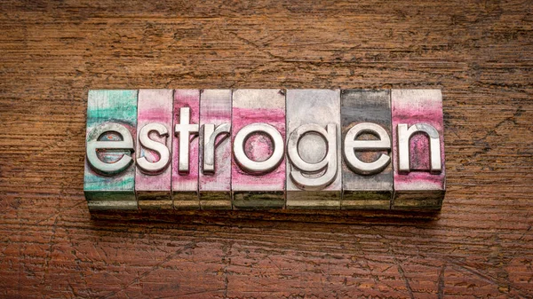 Estrogen Word Abstract Gritty Vintage Letterpress Metal Type Stained Printing — Stock Photo, Image
