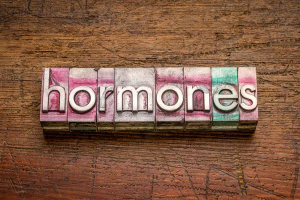 Hormones Word Abstract Gritty Vintage Letterpress Metal Type Health Wellbeing — Stock Photo, Image