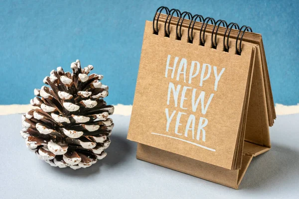 Feliz Ano Novo Cartão Saudação Caligrafia Caderno Esboços Espiral Com — Fotografia de Stock