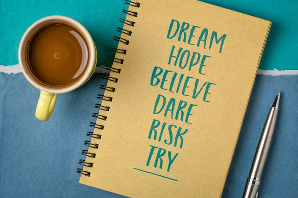 Dream Hope Believe Dare Risk Try Creativity Inspirational Motivational Concept — Stock Photo, Image