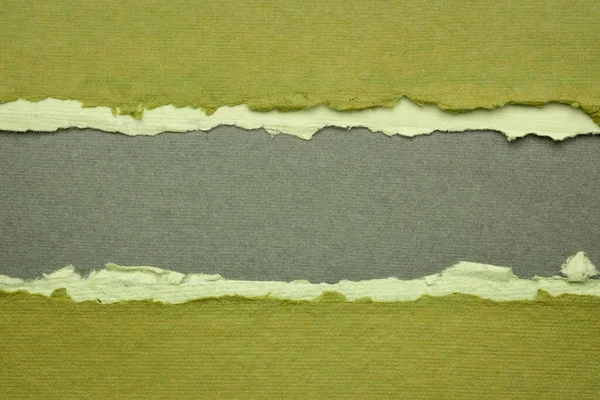コピースペースのある緑のトーンで抽象的な紙 樹皮と綿のぼろ紙 空白のウェブバナーのシート — ストック写真