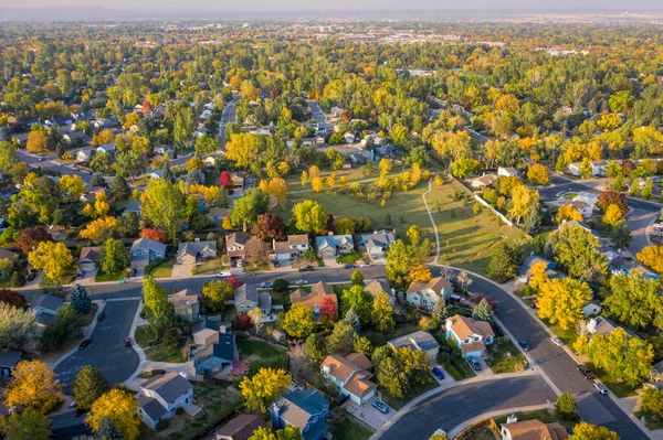 Fall Colors Wildfire Smoke Εναέρια Αστικό Τοπίο Του Fort Collins — Φωτογραφία Αρχείου