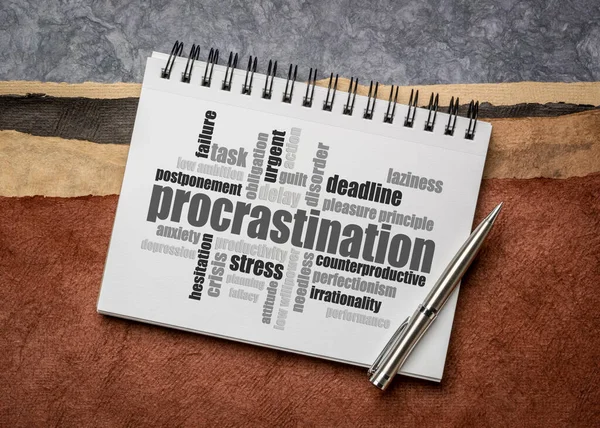Procrastination Word Cloud Sketchbook Abstract Paper Landscape Productivity Personal Development — Stock Photo, Image