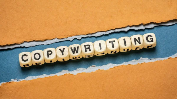 Copywriting Λέξη Αφηρημένη Ξύλινα Κύβους Επιστολή Κατά Χαρτί Αφηρημένη Μάρκετινγκ — Φωτογραφία Αρχείου