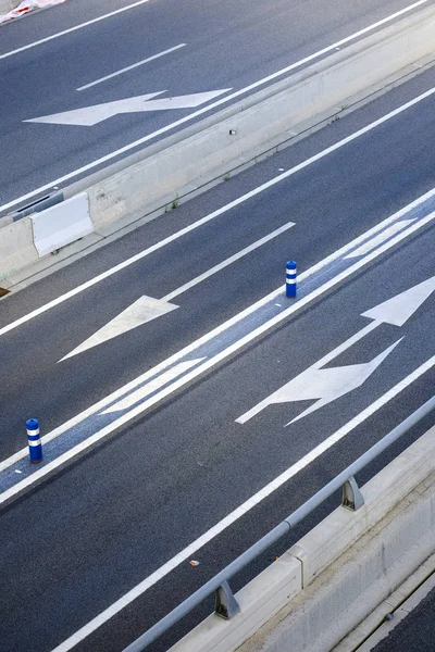 Panneaux Signalisation Sur Asphalte Une Autoroute Entrée Ville Barcelone Catalogne — Photo