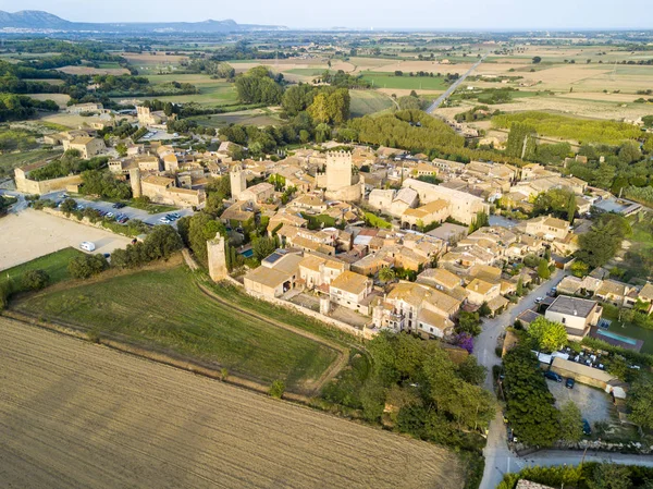 Letecký Pohled Středověké Město Peratallada Provincii Girona Katalánsko Španělsko — Stock fotografie