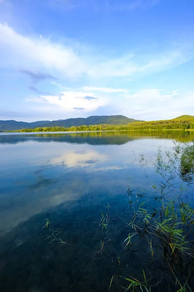 Aerial View Sunrise Lake Banolas Banyoles Catalan Language Province Gerona — Stock Photo, Image