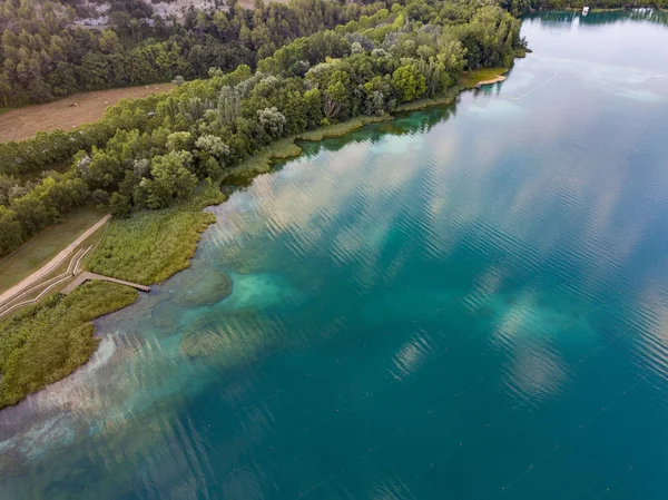 Aerial View Wooden Pier Lake Banolas Banyoles Catalan Language Province — Stock Photo, Image