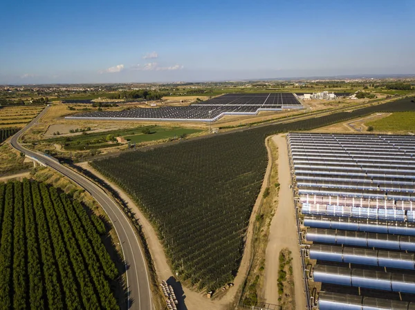 Aerial View Electric Power Production Field Solar Cells Located Spain — Stock Photo, Image