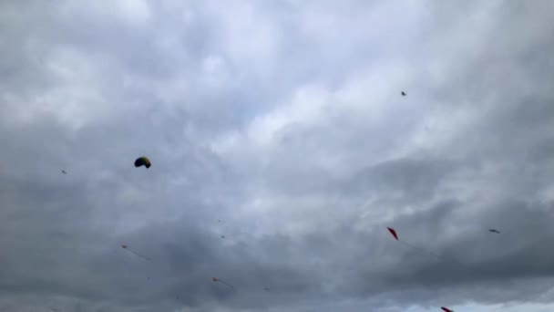 Cometas voladoras contra un cielo otoñal dramático — Vídeo de stock