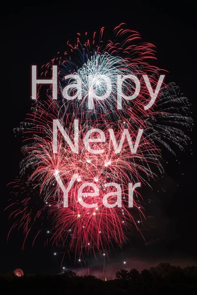 Feliz ano novo com fogos de artifício — Fotografia de Stock