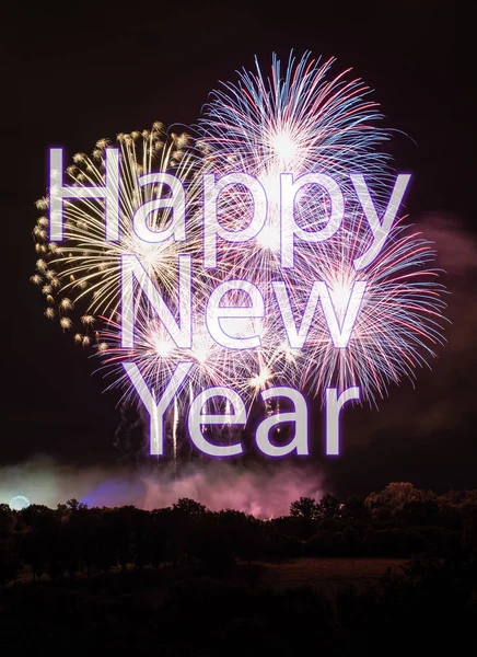 Feliz ano novo com fogos de artifício — Fotografia de Stock