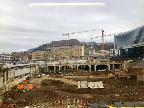 Cantiere alla stazione centrale di Stoccarda per il progetto ferroviario Stoccarda 21 — Foto Stock