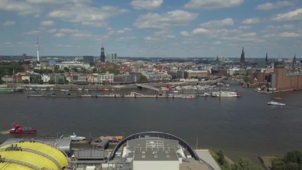 Panorama panorámico sobre el puerto de Hamburgo — Vídeo de stock