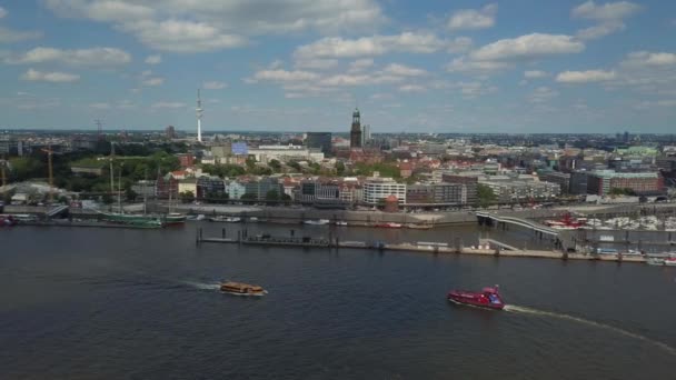 Panorama panorámico sobre el puerto de Hamburgo — Vídeo de stock