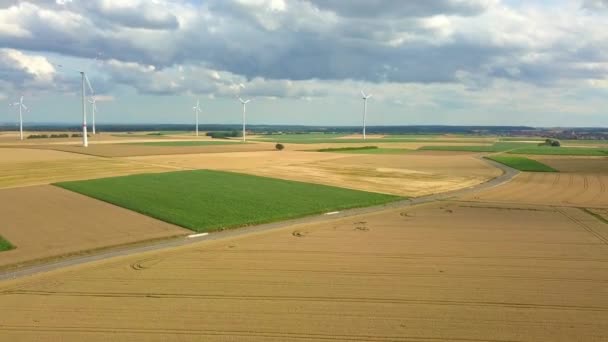 Turbine eoliche nei campi di mais — Video Stock
