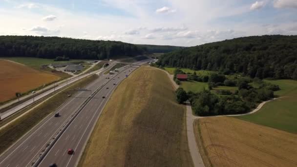Aerial view of Highway A8 on the swabian alp — Stock Video