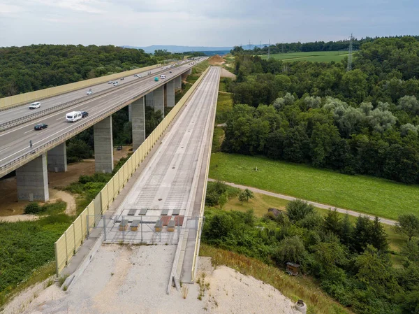 Veduta aerea di un'autostrada tedesca con lavori di costruzione — Foto Stock