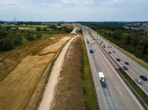 Vista aérea de una autopista alemana con obras de construcción —  Fotos de Stock
