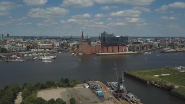 Luchtfoto van de oostelijke delen van de haven van Hamburg — Stockvideo