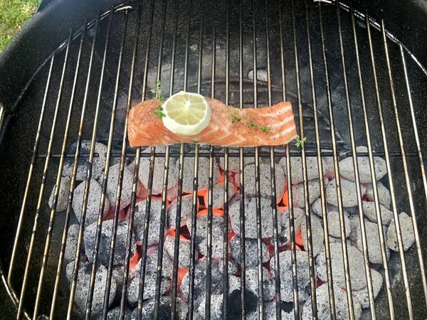 Salmon fish on a grill — Stock Photo, Image