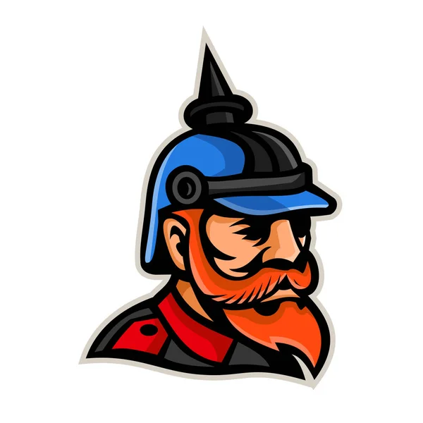 Mascot Icon Illustration Head Prussian Officer Wearing Pickelhaube Pickelhelm Spiked — Stock Vector