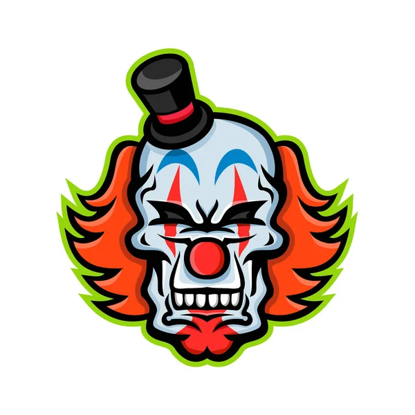 Icône Mascotte Illustration Crâne Clown Visage Blanc Aux Cheveux Roux — Image vectorielle