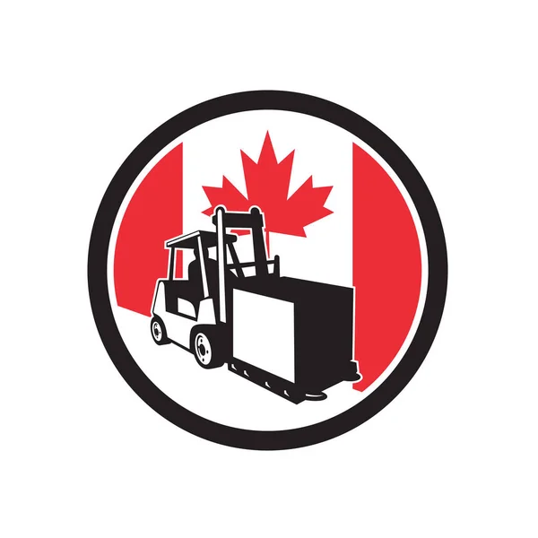 Icono Ilustración Estilo Retro Operaciones Logísticas Canadienses Con Carretilla Elevadora — Vector de stock