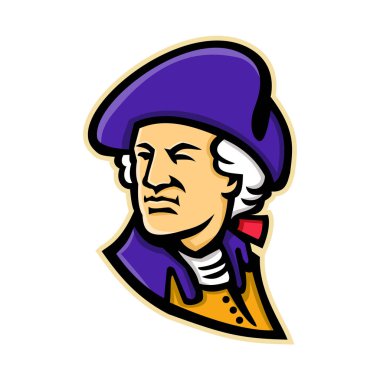 Maskot simge tasarlamak bir devlet adamı, asker, Amerika Birleşik Devletleri ve kurucu babası ilk başkanı Başkanı George Washington izole arka planda retro tarzı tarafında her bakıldığında