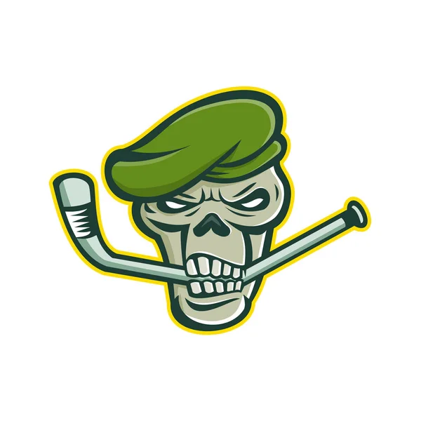 Icono Mascota Ilustración Cabeza Del Cráneo Comando Boina Verde Infantería — Archivo Imágenes Vectoriales