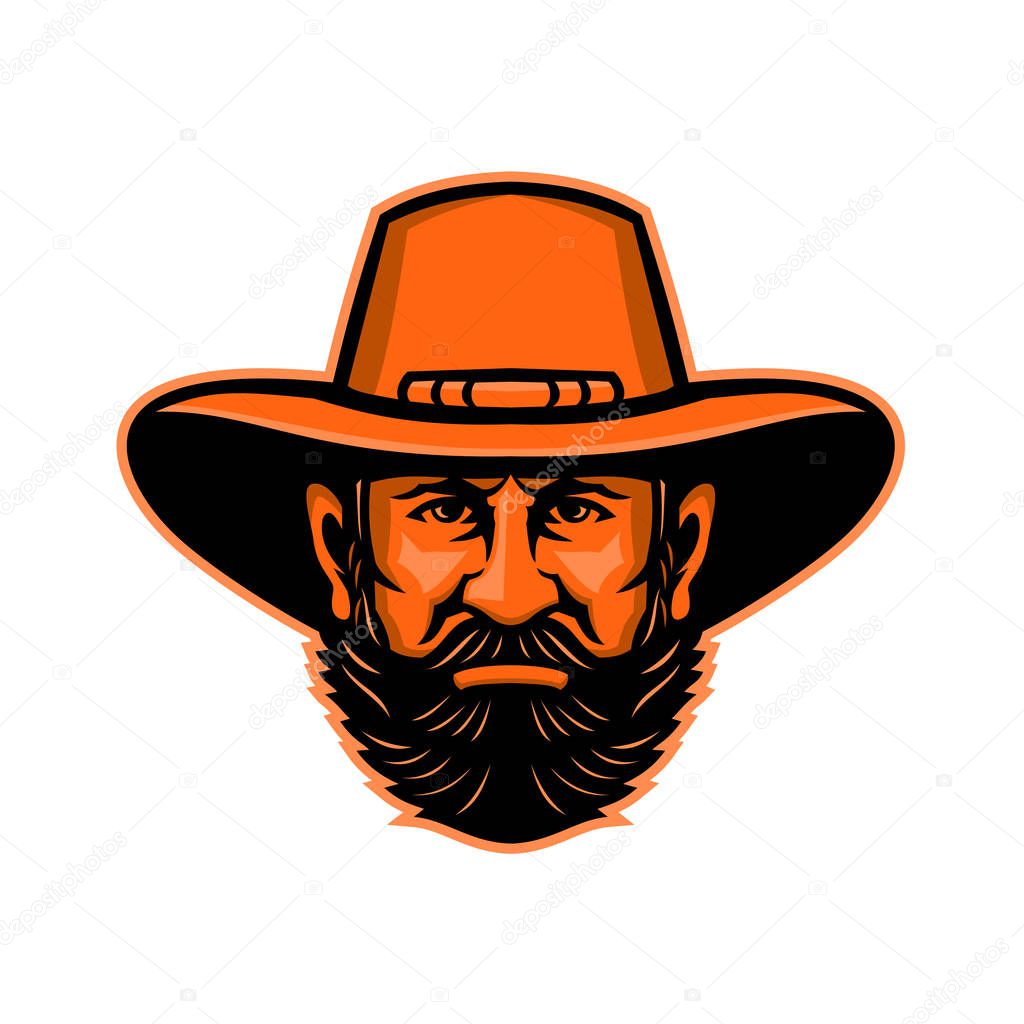 Mascot icon illustration of head of a General Ulysses S. Grant, an American soldier, statesman, Commanding General of the Army and 18th President of the United States viewed from front in retro style.