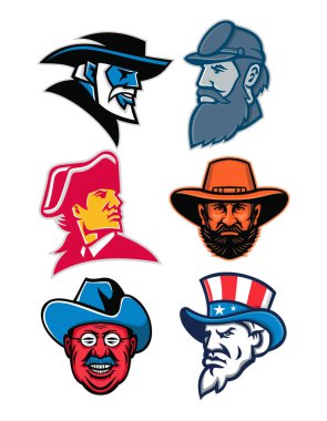 Amerikalı generaller ve General Robert E Lee, Theodore Roosevelt in Rough Riders, bir Amerikan Devrimi Komutan General Stonewall Jackson, genel Ulysses Simpson Grant gibi devlet başkanlarının maskot simge tasarlamak ayarla ve amca Sam 's